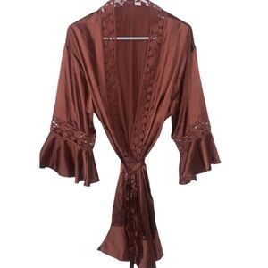 Beautiful Rust Silky Tie Waist,  Mid Length, Flounce Robe